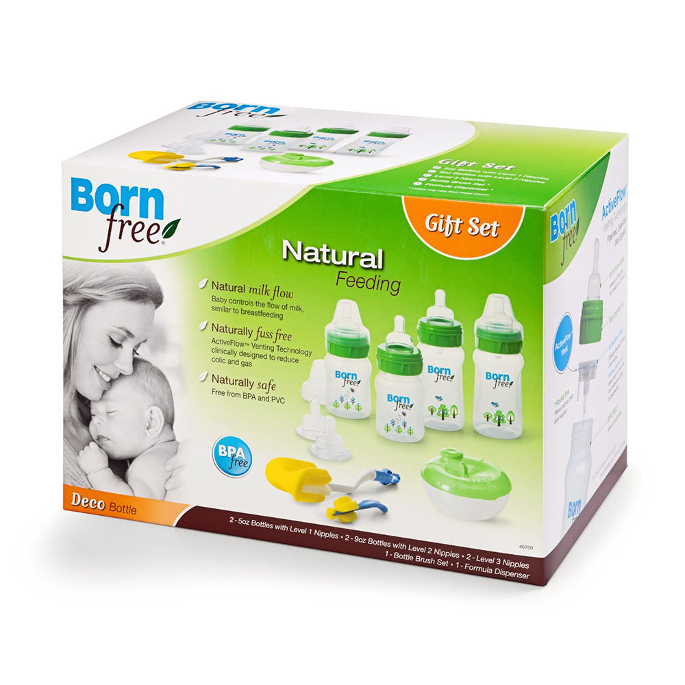Bộ bình sữa, núm vú và phụ kiện Born Free Deco Bottle Gift Set