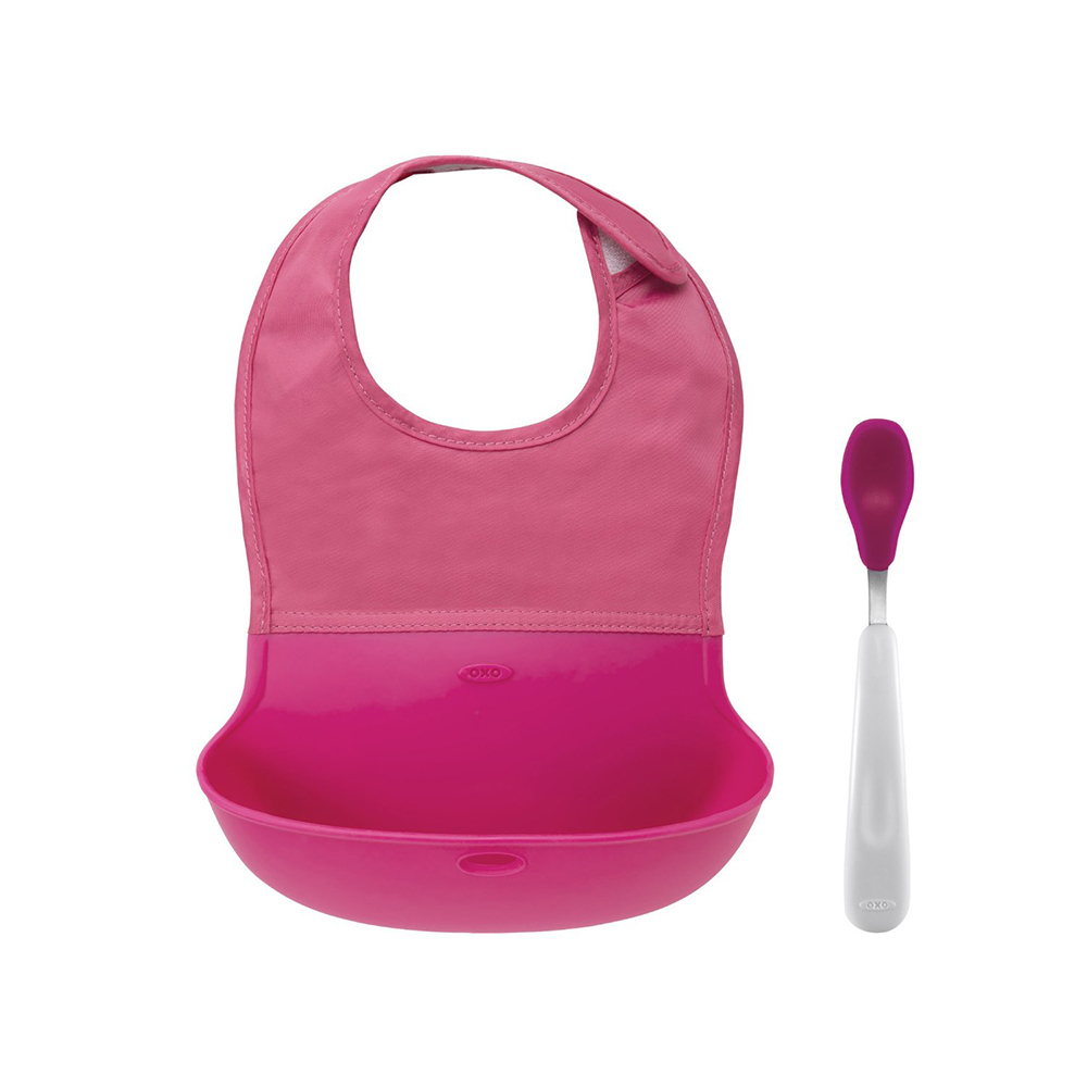 Bộ set yếm và thìa ăn dặm cho bé OXO Tot Bib and Feeding Spoon