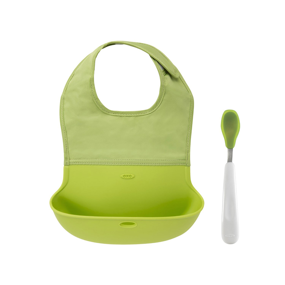 Bộ set yếm và thìa ăn dặm cho bé OXO Tot Bib and Feeding Spoon