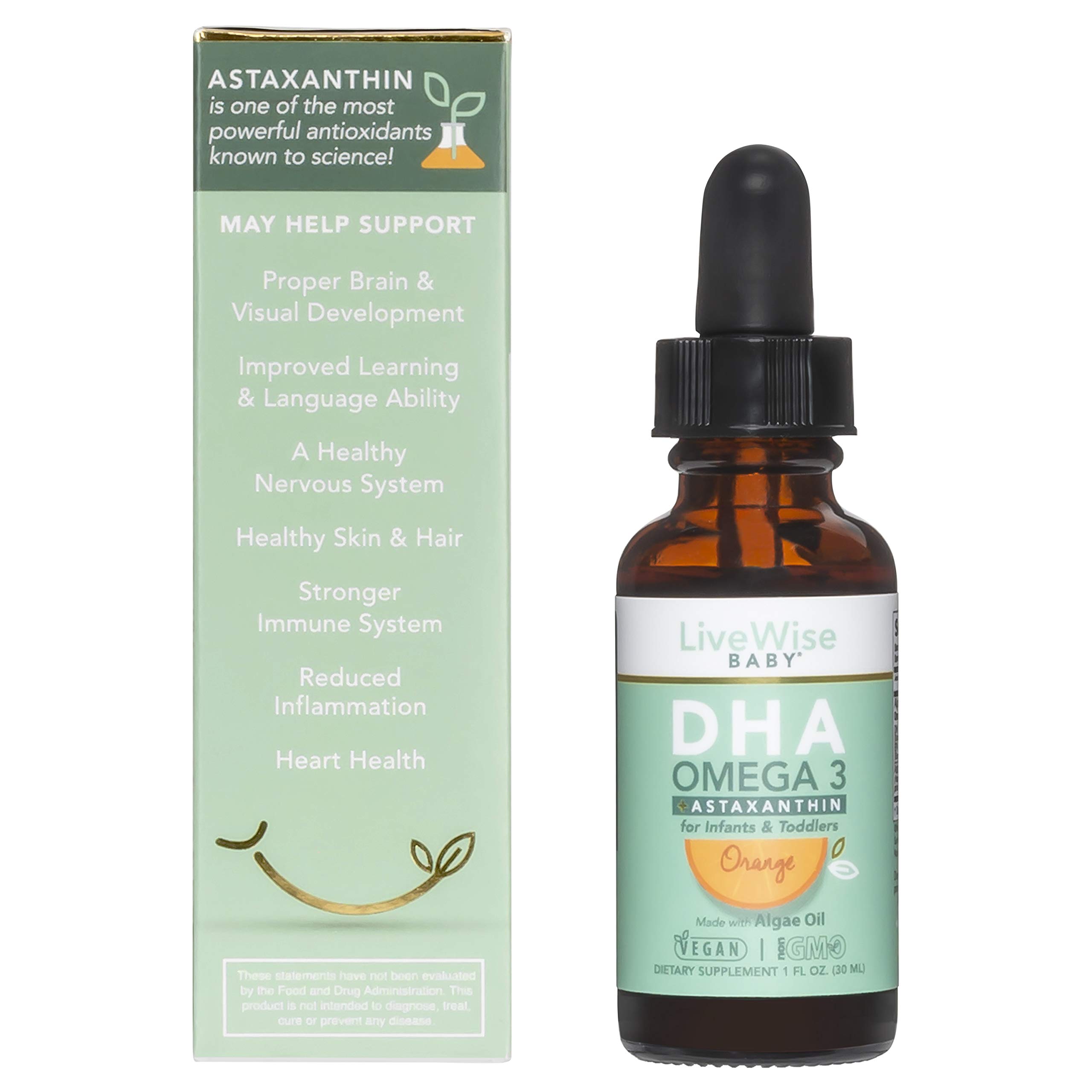 DHA OMEGA 3 hữu cơ giọt chiết xuất tảo Live Wise Baby vị cam 0-2Y 30ml