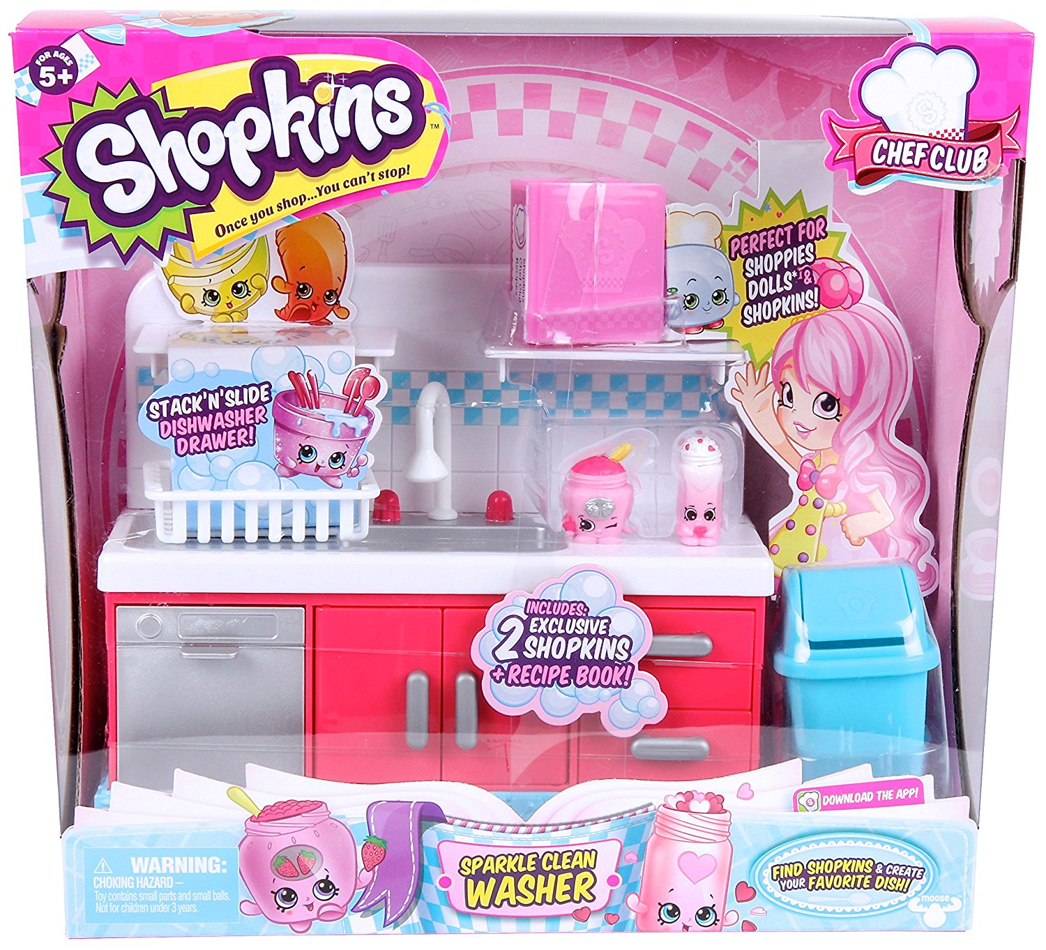 Gian bếp của búp bê tóc xanh phiên bản 1 Shopkins Chef Club Sparkle Clean Washer