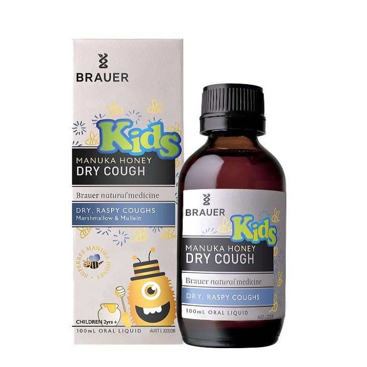 Siro trị ho khan, khô họng Brauer Dry Cough Manuka cho bé trên 2 tuổi