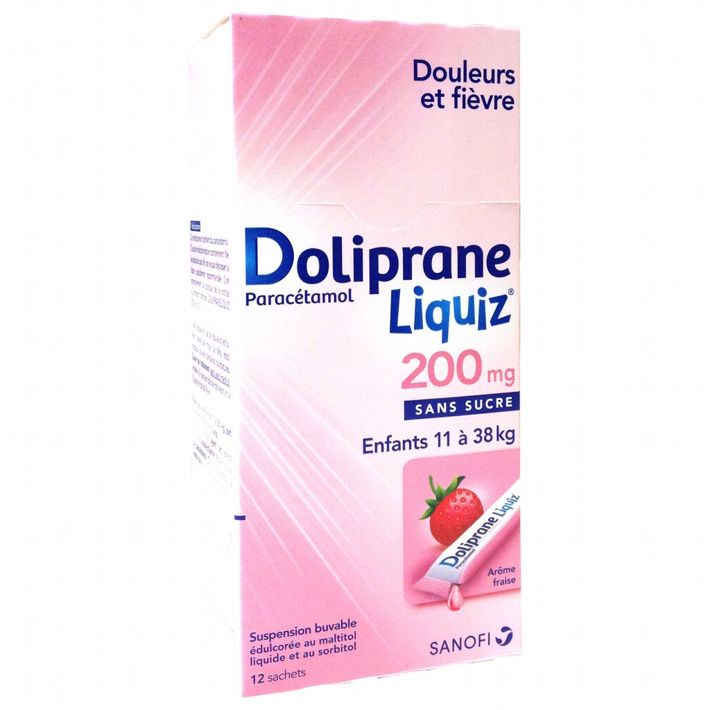Thuốc hạ sốt Doliprane Liquiz 200mg- Vị dâu