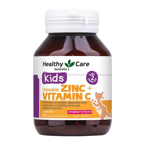 Viên nhai hỗ trợ bổ sung kẽm Zinc + Vitamin C Healthy Care cho bé